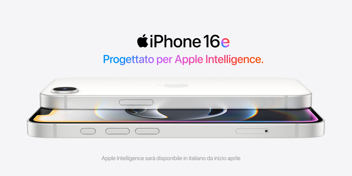 Iphone 16e Progettato per Apple Intelligence. Apple Intelligence sarà disponibile in italiano da inizio aprile.